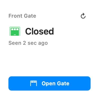 Desktop widget with a Closed observation and Open Gate button; simulated data